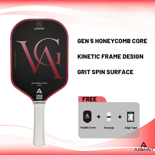 Azgairit Vector Elongated Pickleball Paddle 5th Gen Honeycomb Core Grit Spin Surface Kinetic Frame Carbon Fiber Power & Control Paddle