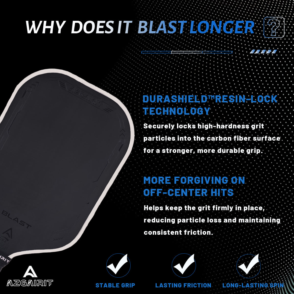 Azgairit BLAST Pickleball Paddle | MPP Foam Core | DURASHIELD Surface | Directional Carbon Fiber Weave | Balanced Power & Control