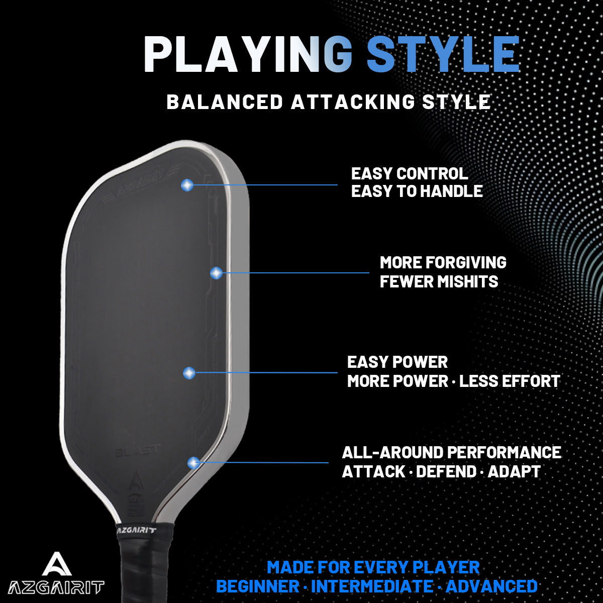 Azgairit BLAST Pickleball Paddle | MPP Foam Core | DURASHIELD Surface | Directional Carbon Fiber Weave | Balanced Power & Control