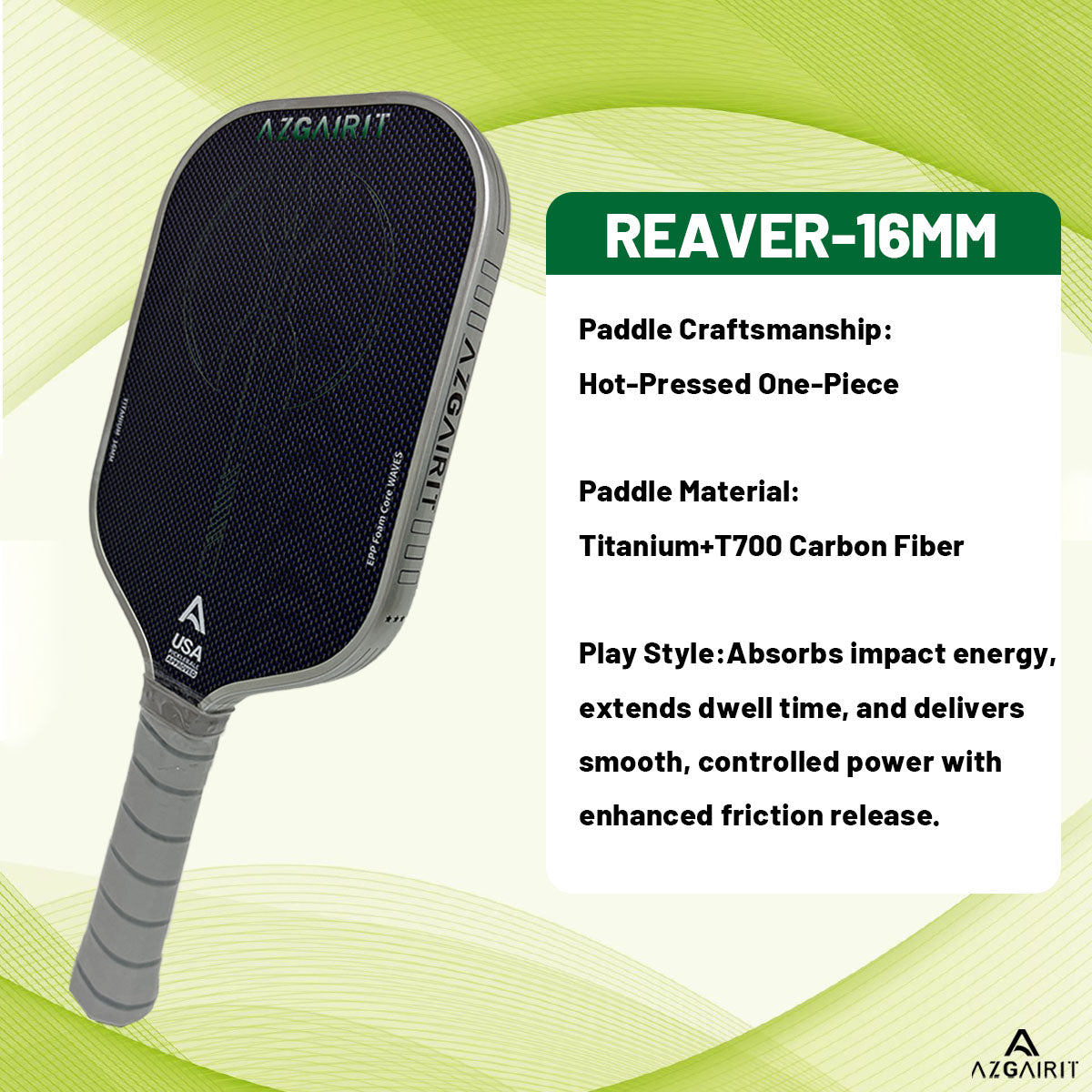 Azgairit Reaver Pickleball Paddle TrueFoam Waves Core | Titanium Reinforced | T700 Carbon Fiber