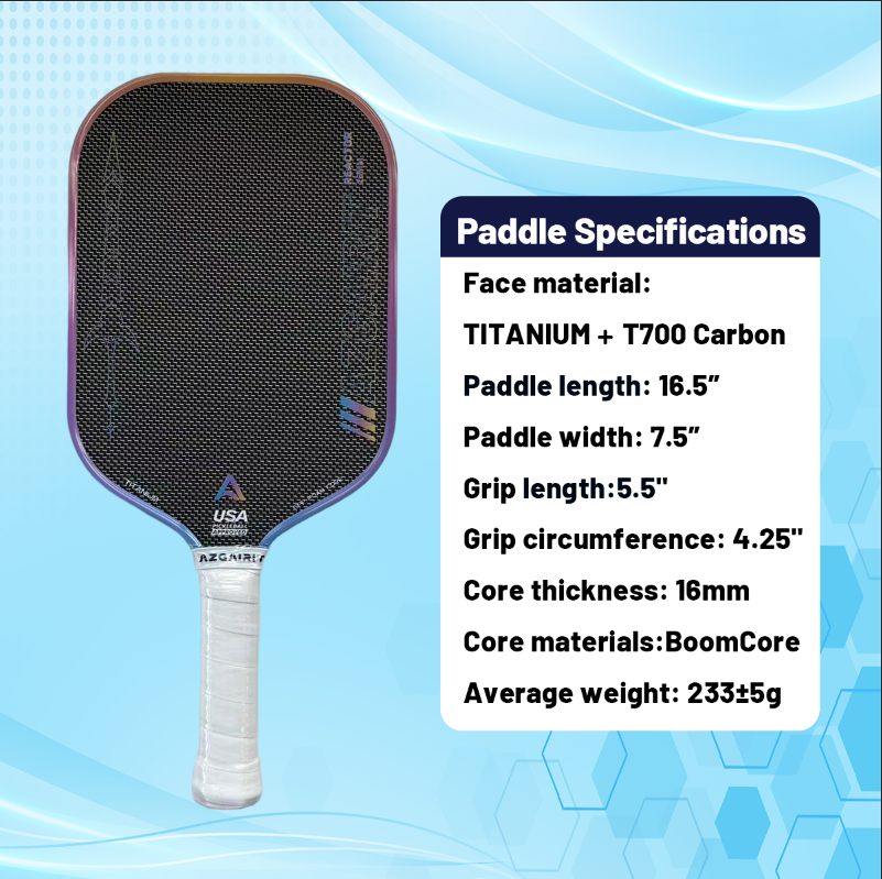 USAPA Approved Azgairit Reactor Boomcore Pickleball Paddle | Titanium + MOI Tuning System | Precise Control | T700 Carbon
