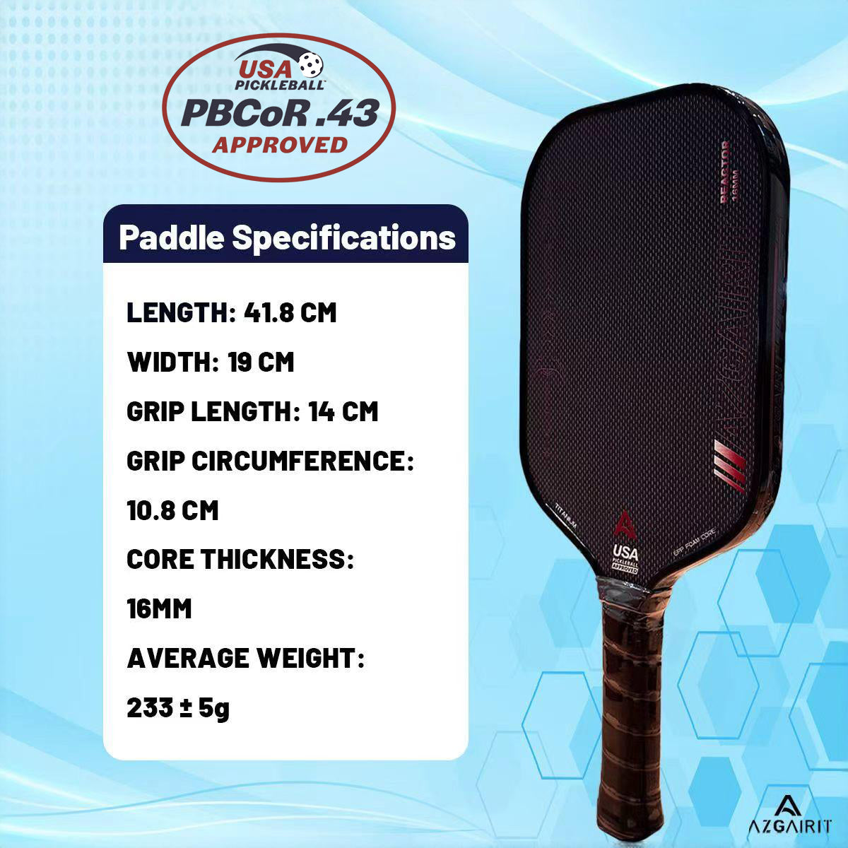 USAPA Approved Azgairit Reactor Boomcore Pickleball Paddle | Titanium + MOI Tuning System | Precise Control | T700 Carbon
