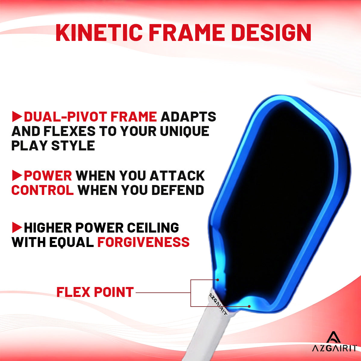 Azgairit Vector Elongated Pickleball Paddle 5th Gen Honeycomb Core Grit Spin Surface Kinetic Frame Carbon Fiber Power & Control Paddle