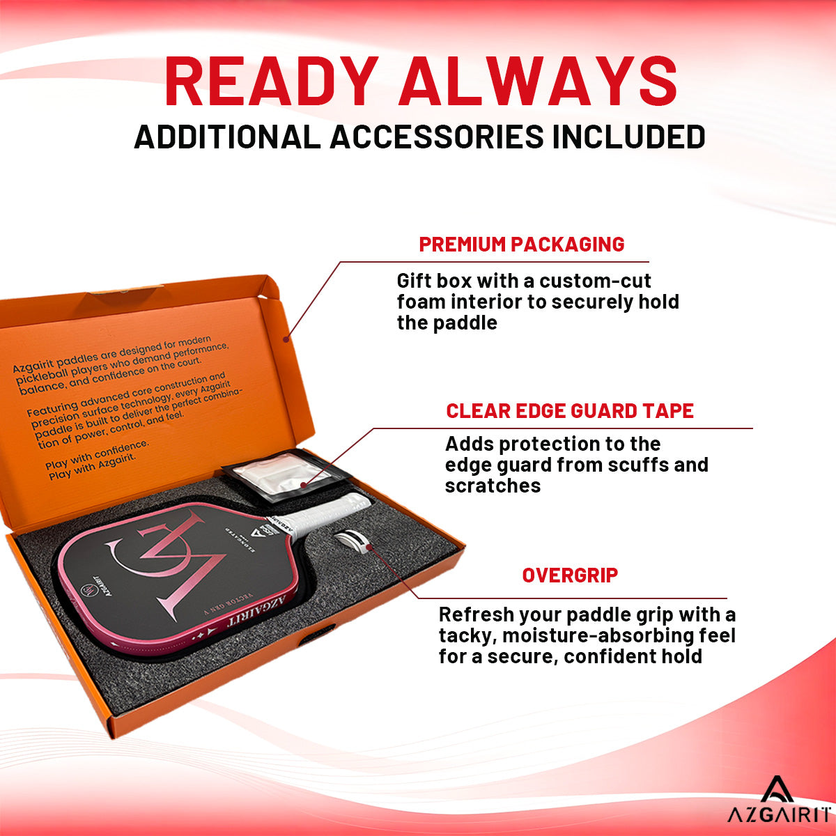 Azgairit Vector Elongated Pickleball Paddle 5th Gen Honeycomb Core Grit Spin Surface Kinetic Frame Carbon Fiber Power & Control Paddle