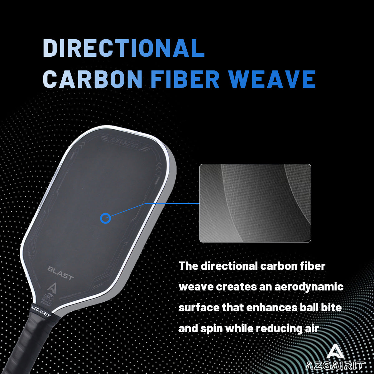 Azgairit BLAST Pickleball Paddle | MPP Foam Core | DURASHIELD Surface | Directional Carbon Fiber Weave | Balanced Power & Control