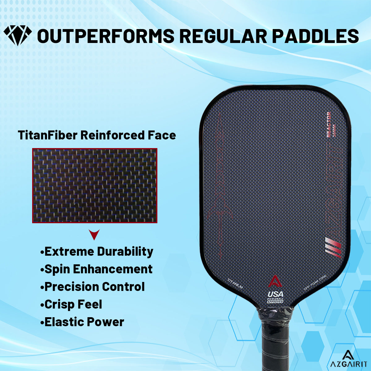 USAPA Approved Azgairit Reactor Boomcore Pickleball Paddle | Titanium + MOI Tuning System | Precise Control | T700 Carbon
