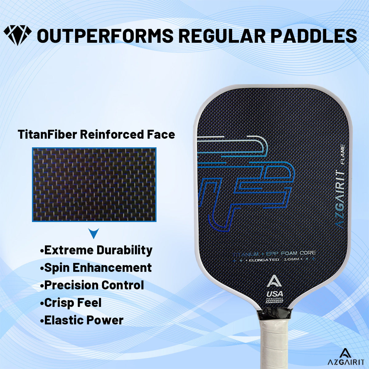 Azgairit Flame Pickleball Paddle All Foam Floating- pivoting Core | Titanium Reinforced +T700 Carbon Fiber