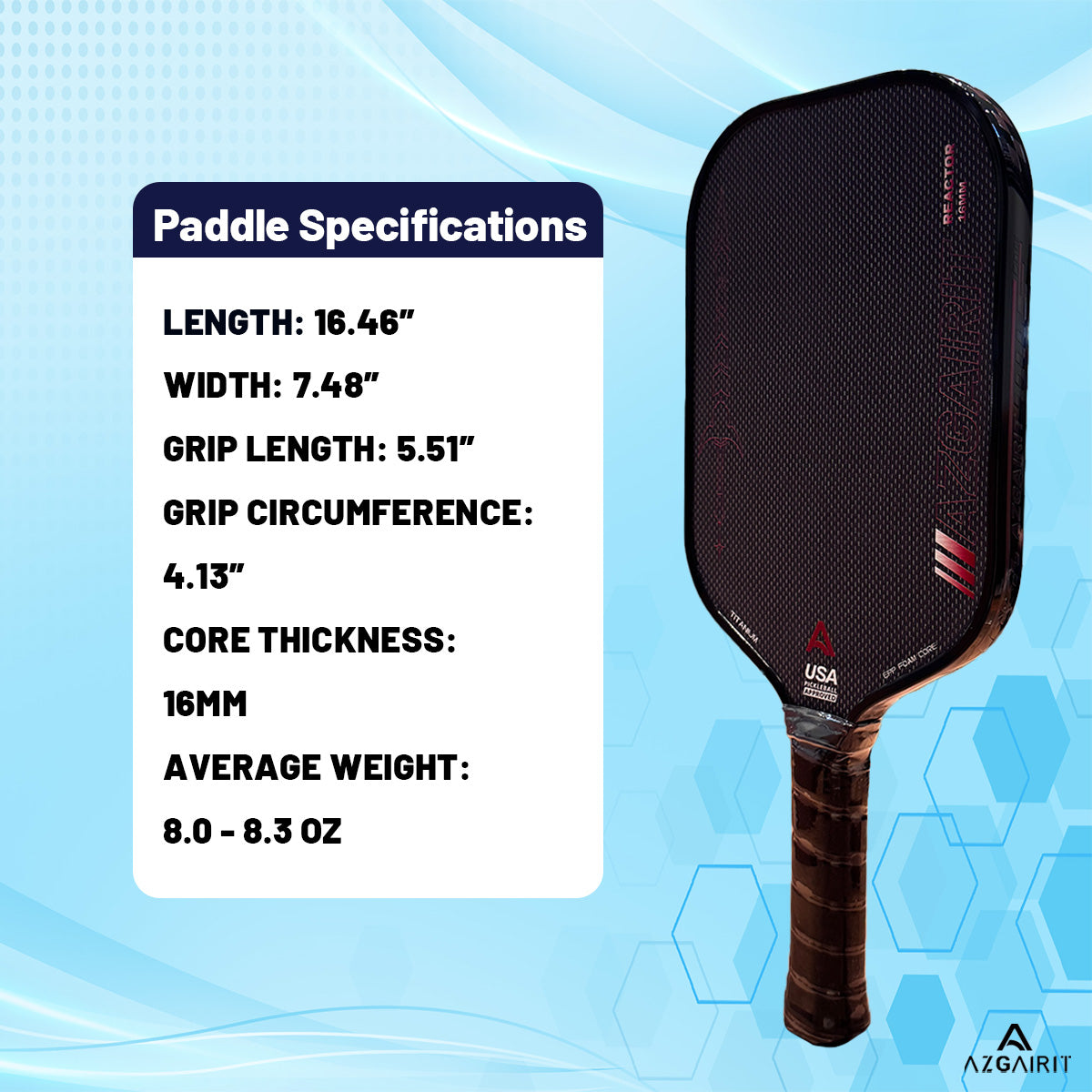 USAPA Approved Azgairit Reactor Boomcore Pickleball Paddle | Titanium + MOI Tuning System | Precise Control | T700 Carbon