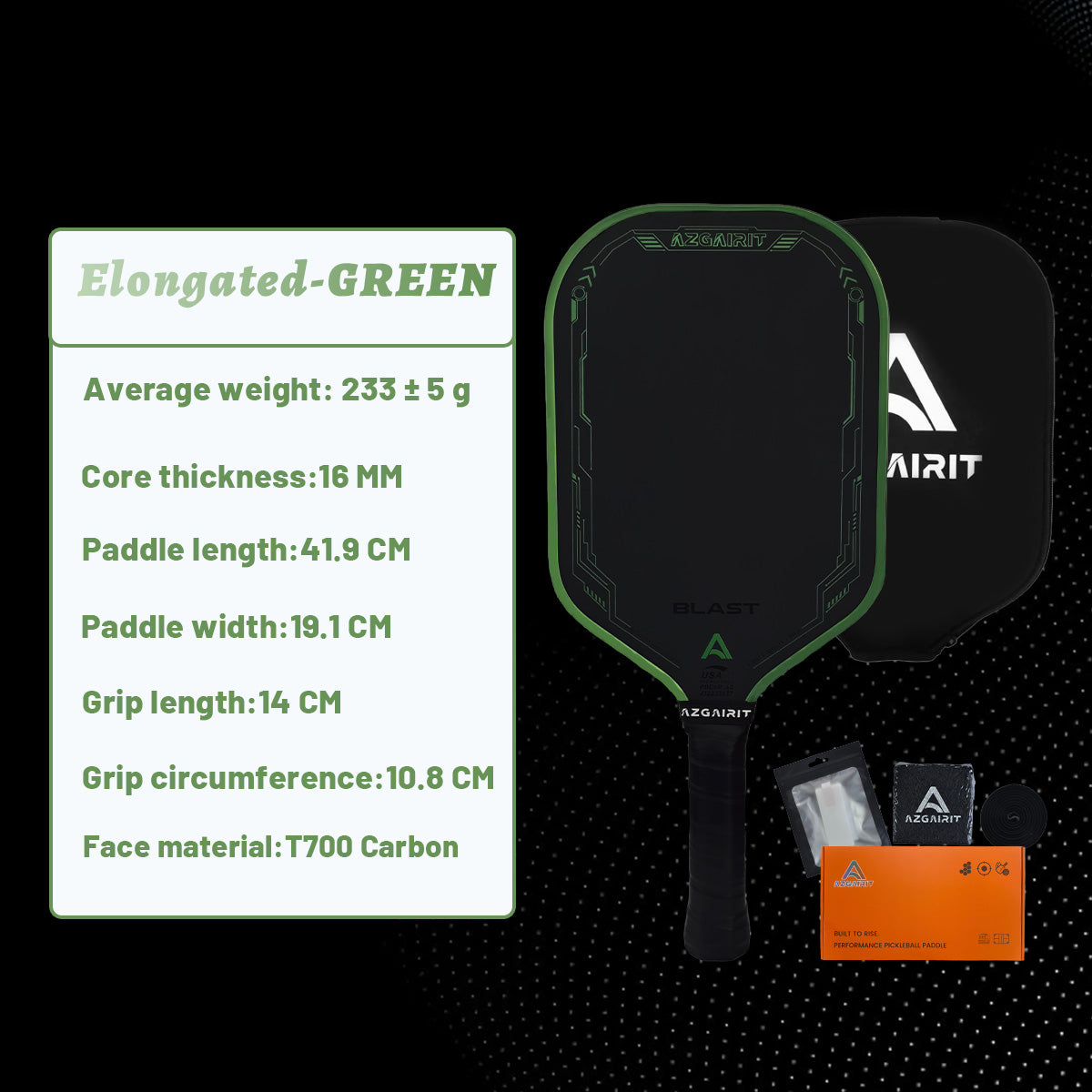 Azgairit BLAST Pickleball Paddle | MPP Foam Core | DURASHIELD Surface | Directional Carbon Fiber Weave | Balanced Power & Control