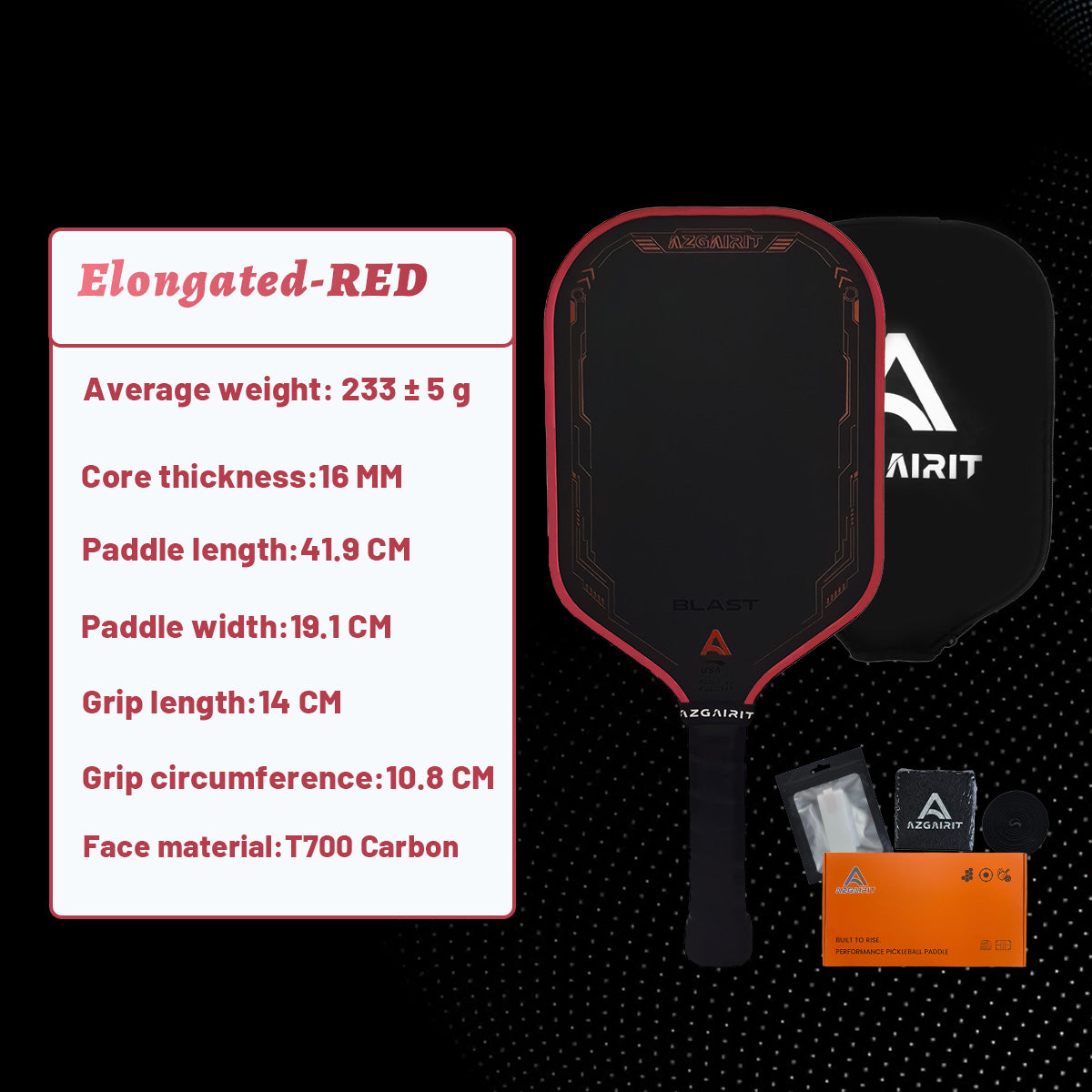 Azgairit BLAST Pickleball Paddle | MPP Foam Core | DURASHIELD Surface | Directional Carbon Fiber Weave | Balanced Power & Control