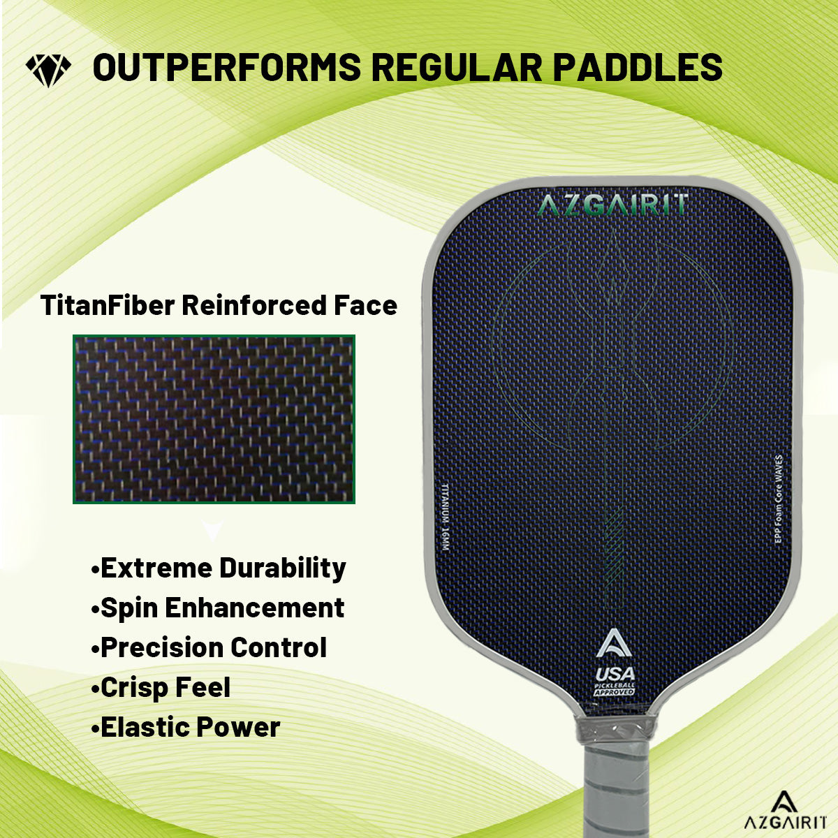 Azgairit Reaver Pickleball Paddle TrueFoam Waves Core | Titanium Reinforced | T700 Carbon Fiber